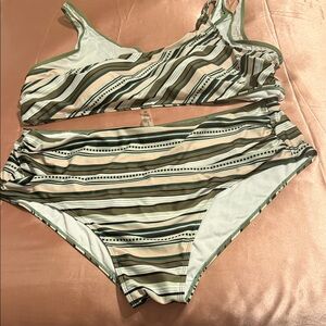 Catherine Malandrino Striped Swim Bottoms in Sage, Cream and Black